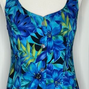 Carolina Colours Blue 90s Tiki Dress 8 Beach Vacation Floral Summer